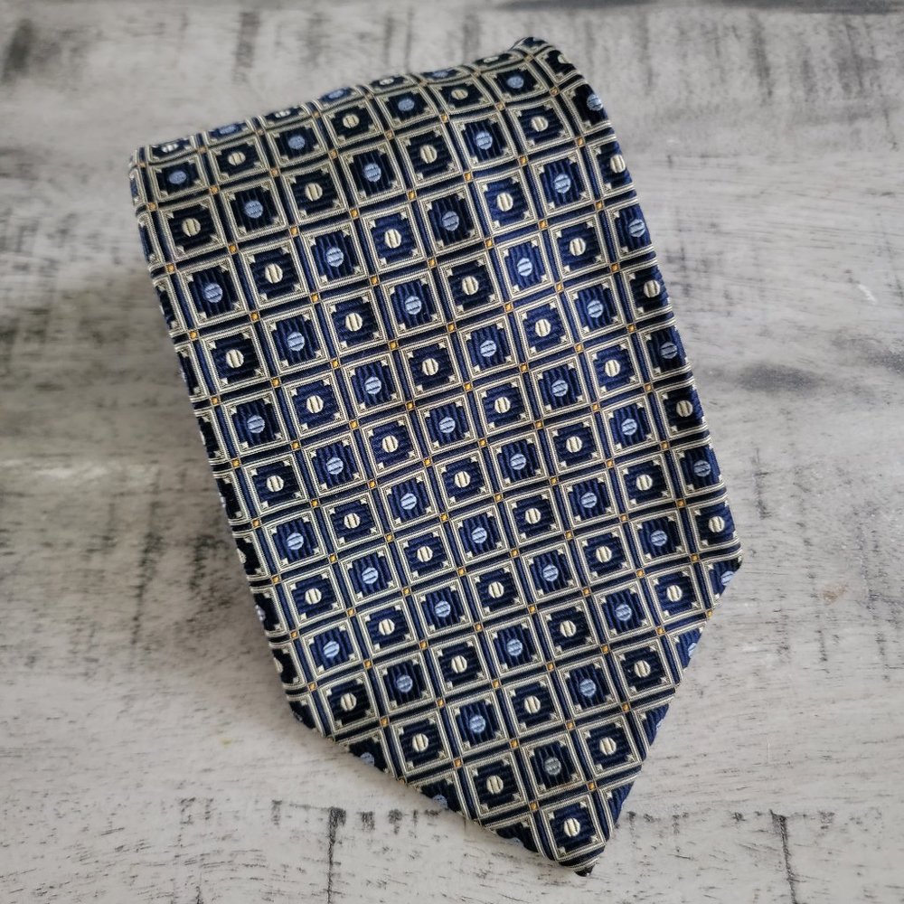 Robert Talbott Navy Geometric Print Silk Tie 58" x 4"